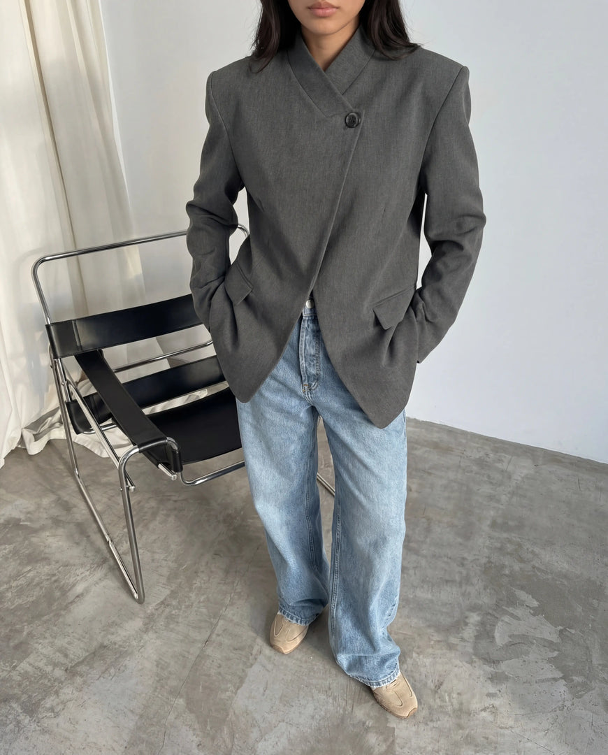 High Collar Blazer - Grey