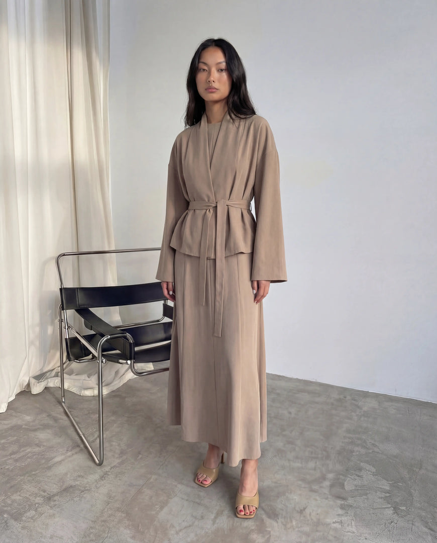 Short Belted Kimono Jacket – Dark Beige