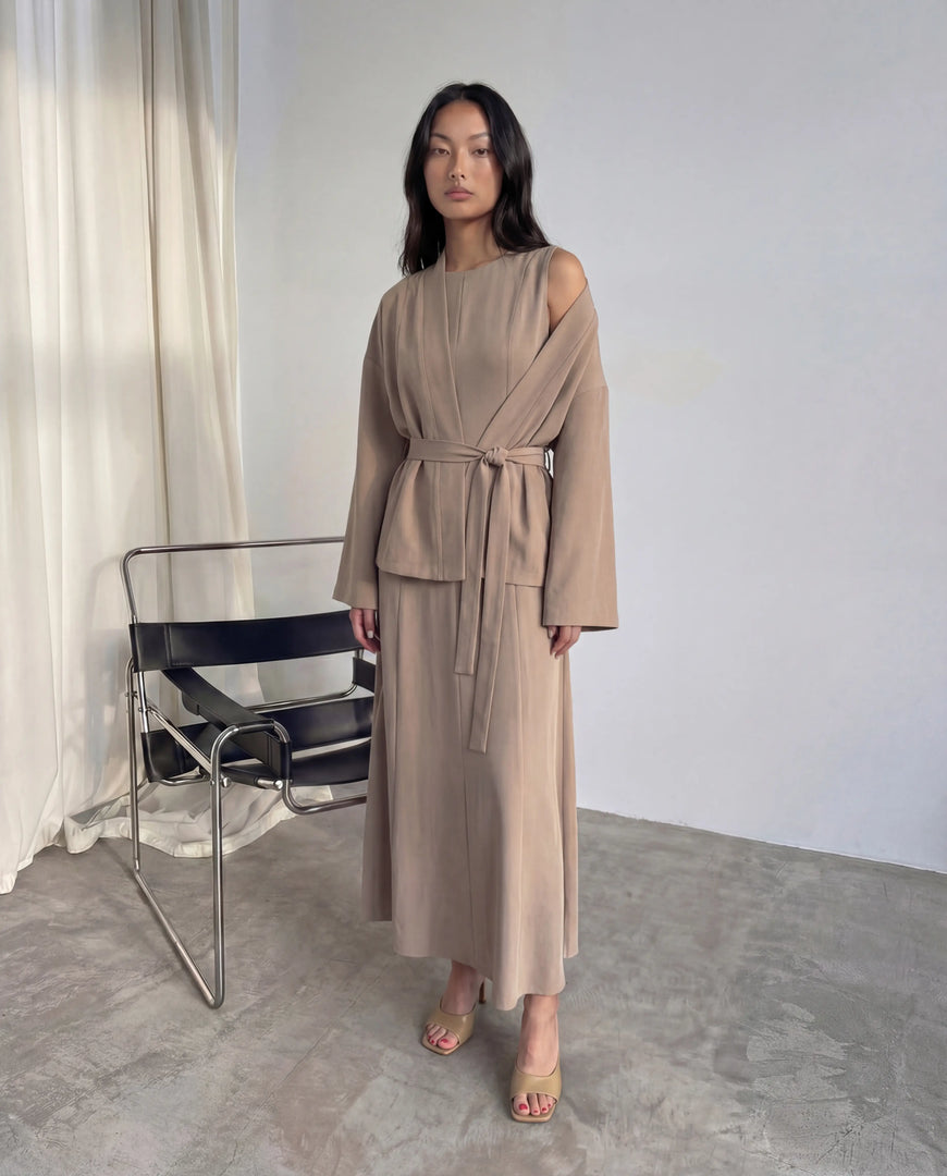 Short Belted Kimono Jacket – Dark Beige