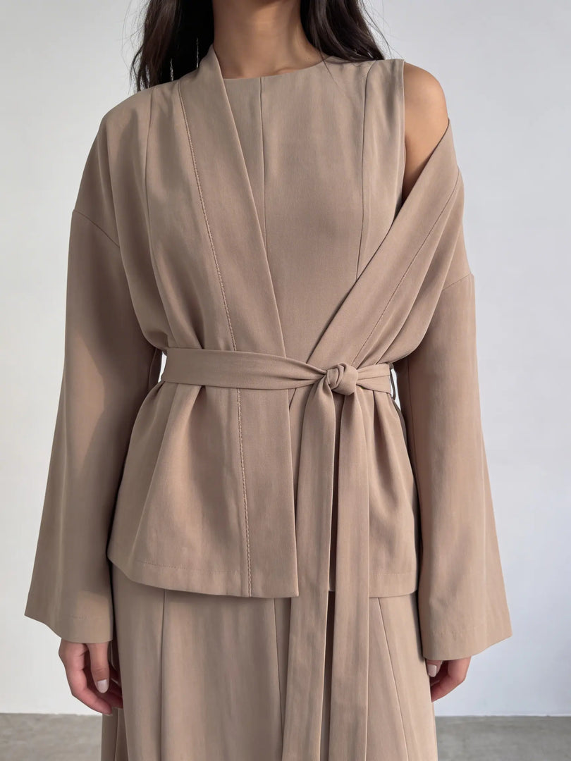 Short Belted Kimono Jacket – Dark Beige
