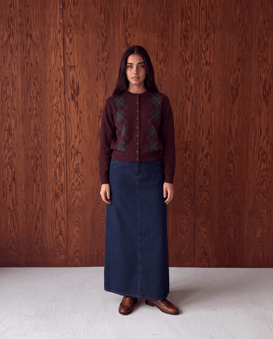 Long Flared Denim Skirt