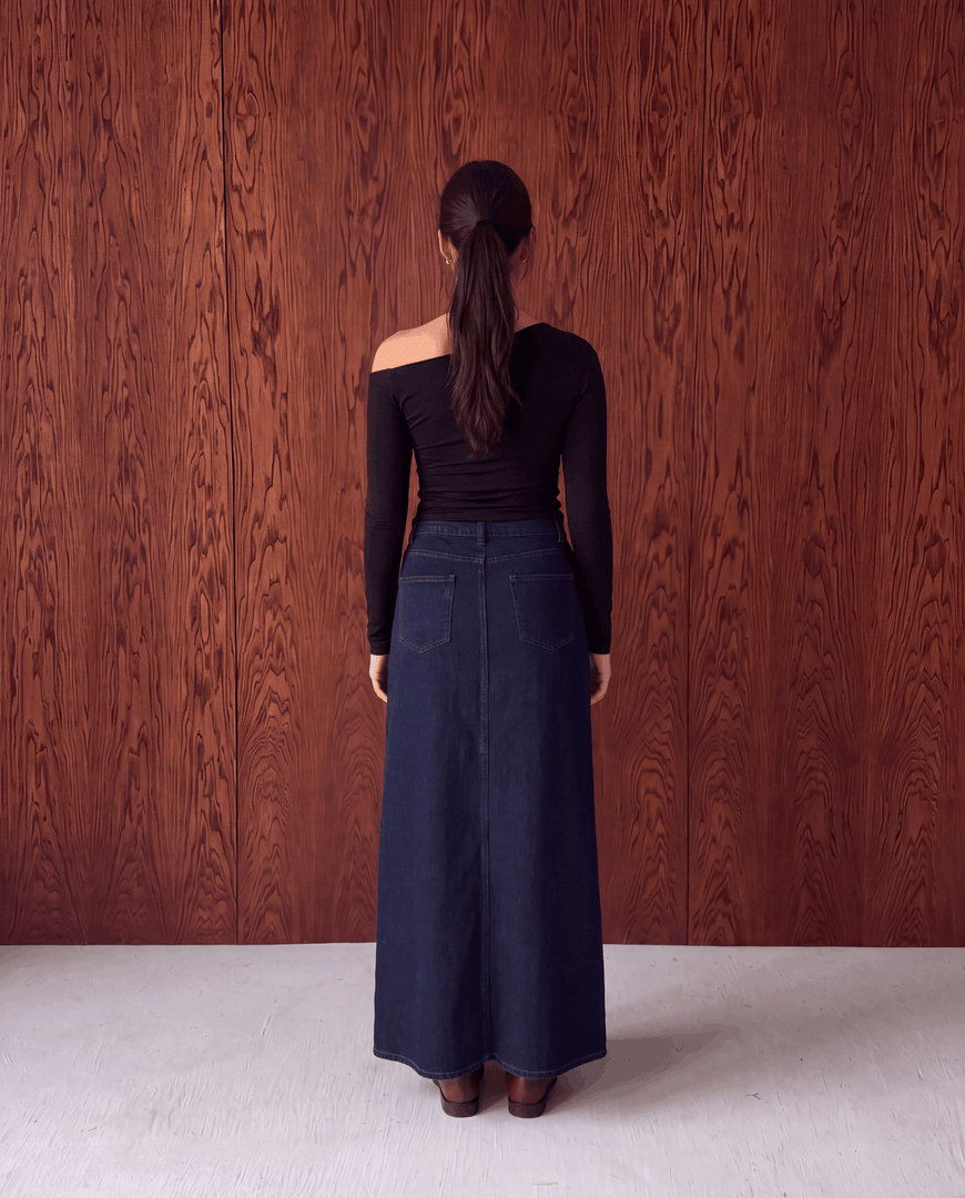 Long Flared Denim Skirt