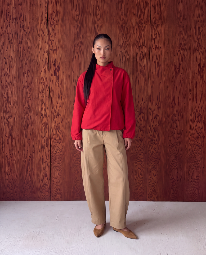 High-Neck Bomber Jacket - Red