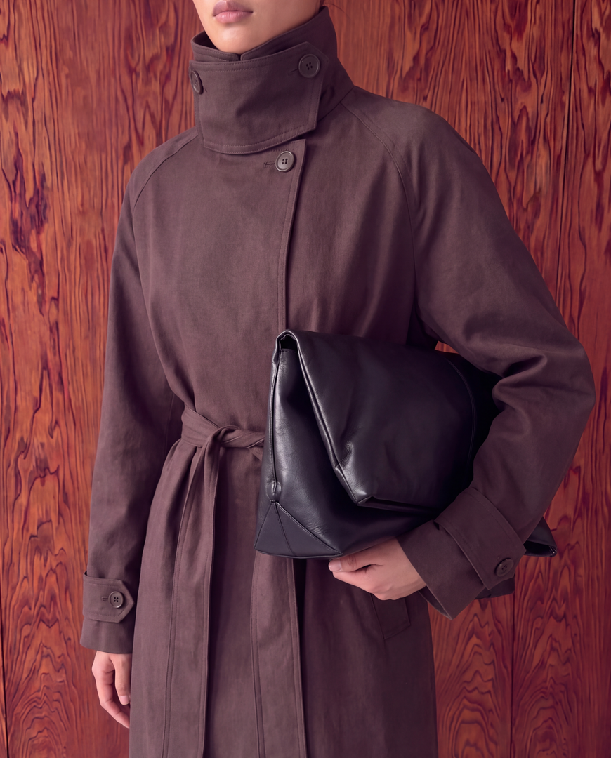 High Neck Maxi Trench Coat – Brown