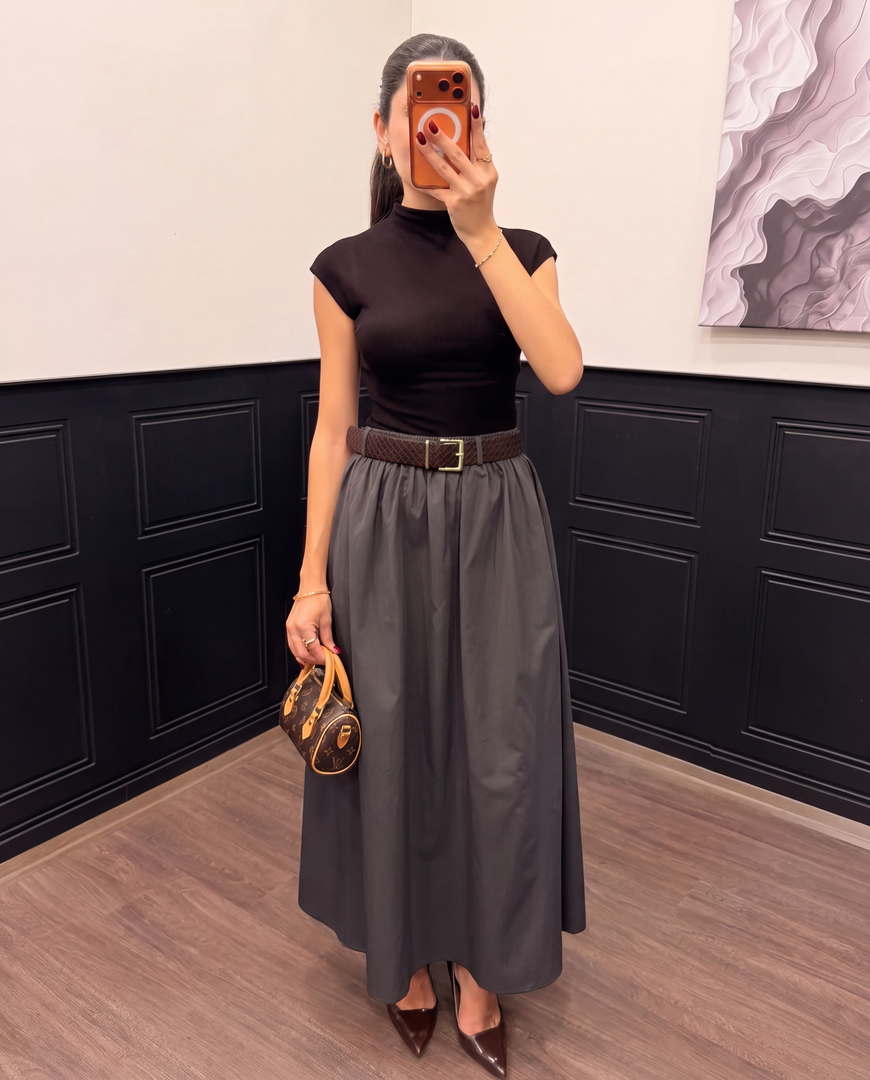 Parachute A-Line Skirt – Dark Brown