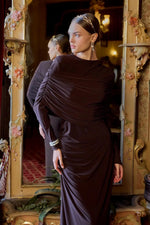 Load image into Gallery viewer, Draped Shoulder Evening Dress - Brown