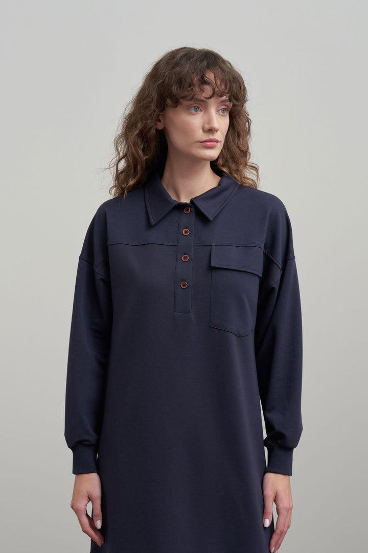 Cotton shirt with chest pocket - Navy