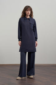 Cotton shirt with chest pocket - Navy