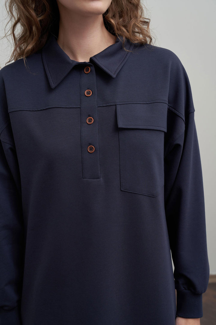 Cotton shirt with chest pocket - Navy
