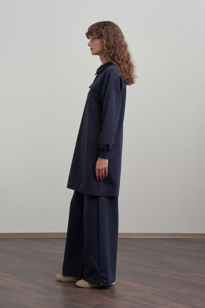 Cotton shirt with chest pocket - Navy