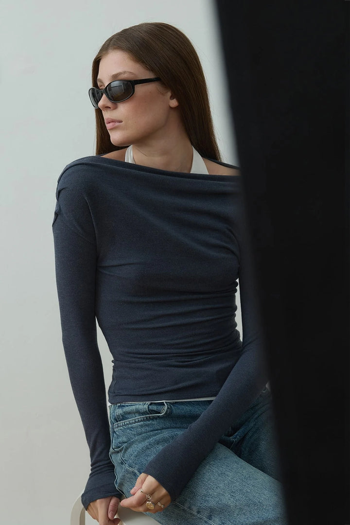 Blue Emily Two-Piece Blouse Set - Suud Collection