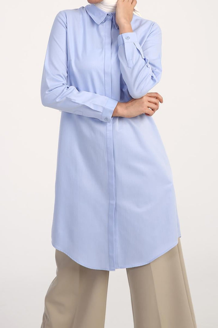 Cotton-blend blouse - Blue