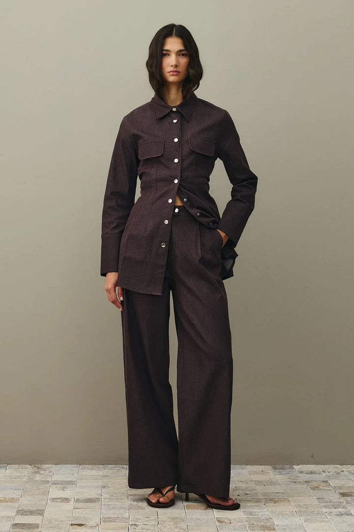 Relaxed Cut Palazzo Denim Trousers - Brown