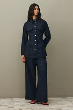Load image into Gallery viewer, Relaxed Cut Palazzo Denim Trousers- Navy Blue