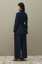 Load image into Gallery viewer, Relaxed Cut Palazzo Denim Trousers- Navy Blue