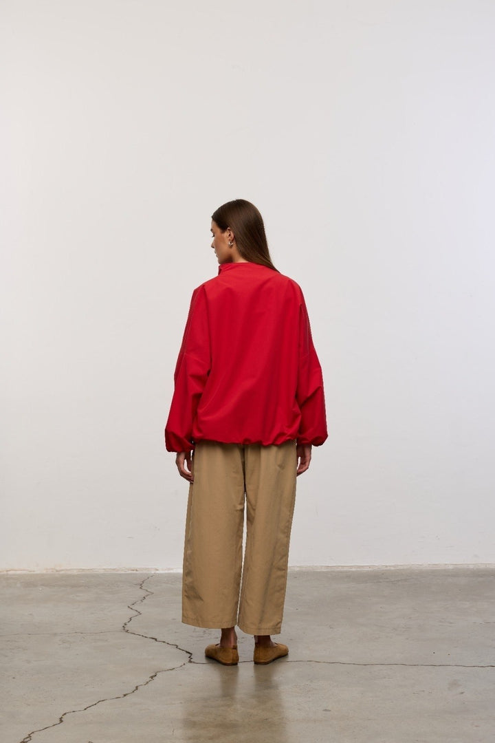 High-Neck Bomber Jacket - Red