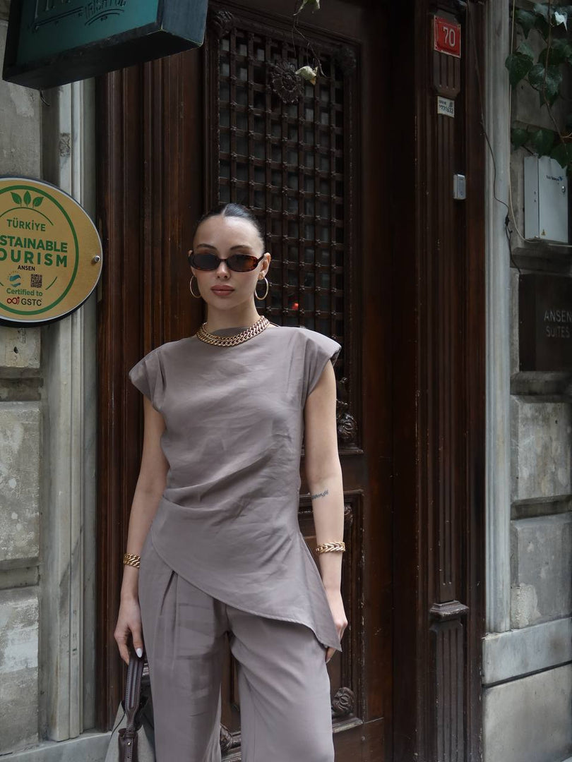 Taupe Asymmetric Blouse