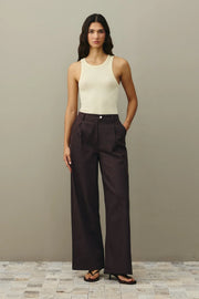 Relaxed Cut Palazzo Denim Trousers - Brown