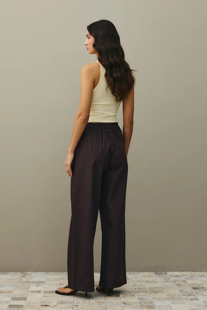Relaxed Cut Palazzo Denim Trousers - Brown