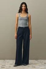 Load image into Gallery viewer, Relaxed Cut Palazzo Denim Trousers- Navy Blue