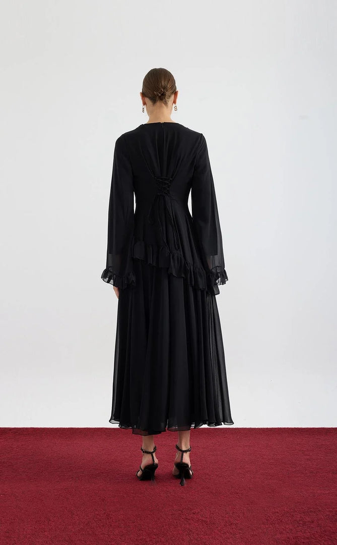 Aveline Chiffon sleeve Dress - Black