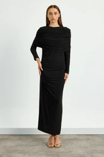 Load image into Gallery viewer, Draped Shoulder Evening Dress - Black