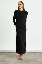 Load image into Gallery viewer, Draped Shoulder Evening Dress - Black
