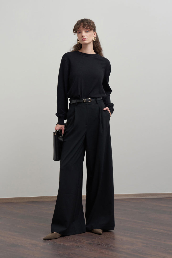 Polyviscose pleated trousers