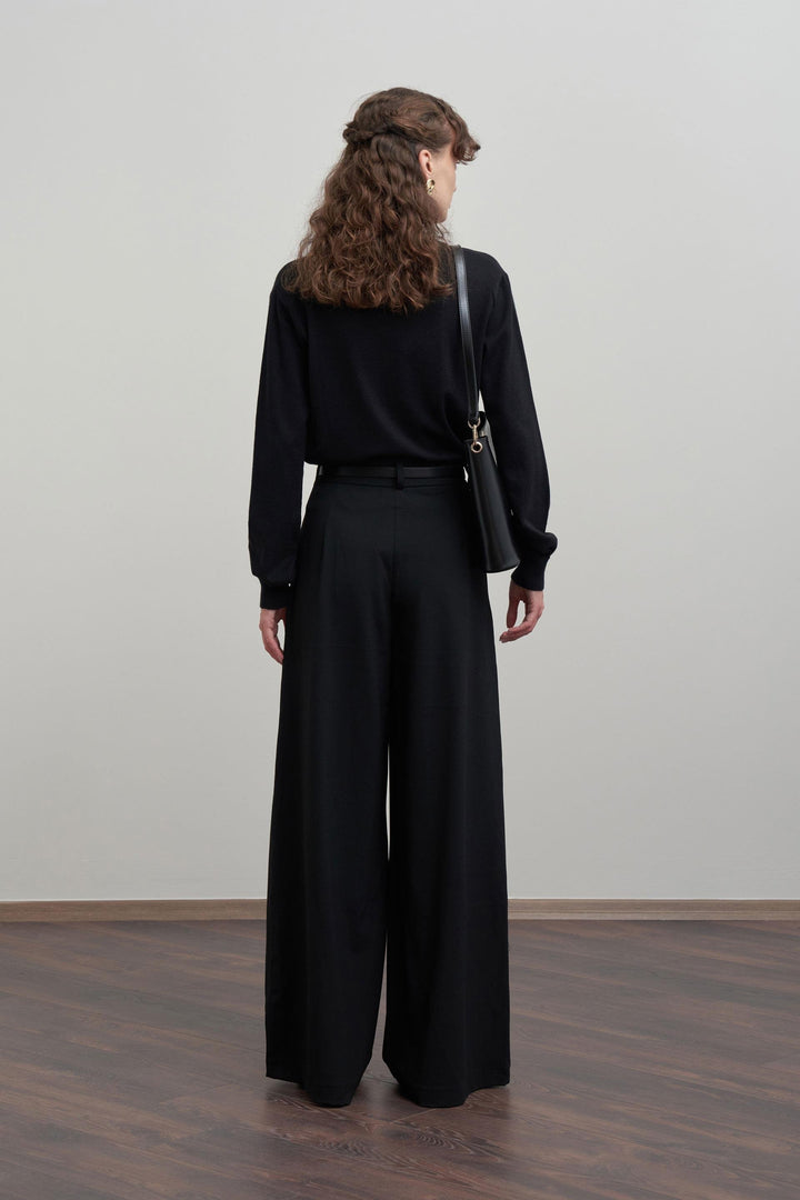 Polyviscose pleated trousers