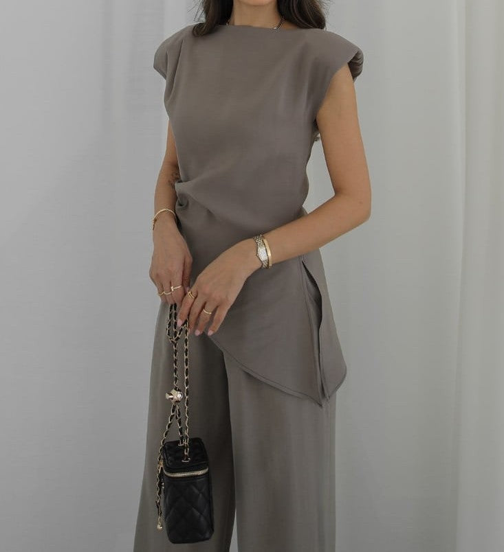 Taupe Asymmetric Blouse